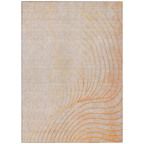 9' X 12' Orange And Silver Abstract Washable Indoor Outdoor Area Rug