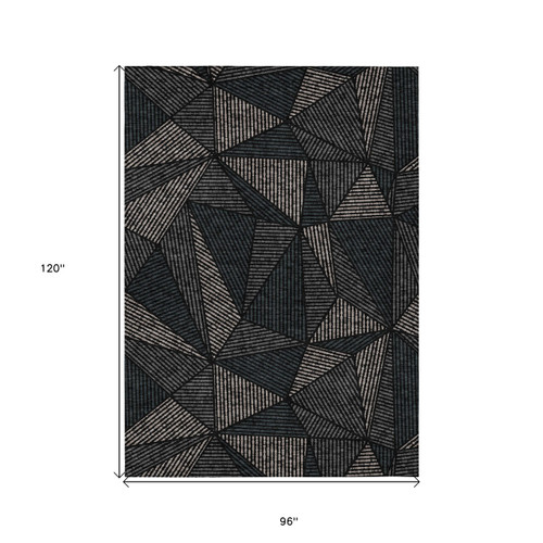 8' X 10' Black Charcoal And Gray Geometric Washable Indoor Outdoor Area Rug
