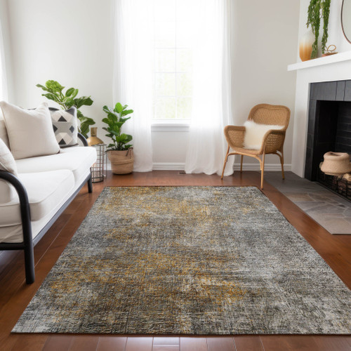 8' X 10' Gray Silver And Charcoal Abstract Washable Indoor Outdoor Area Rug