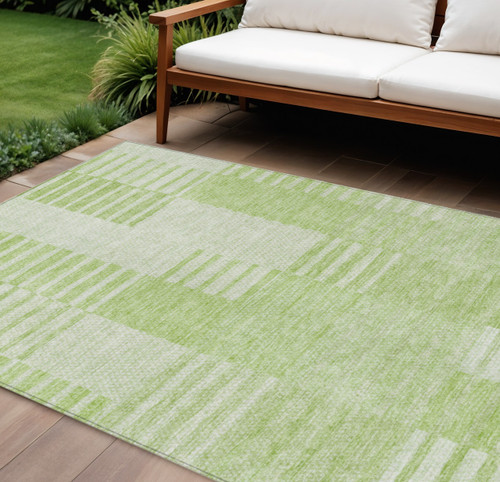 9' X 12' Artichoke Green And Mint Green Striped Washable Indoor Outdoor Area Rug