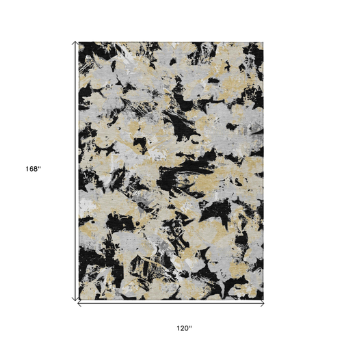 10' X 14' Black Gray And Light Brown Floral Washable Indoor Outdoor Area Rug