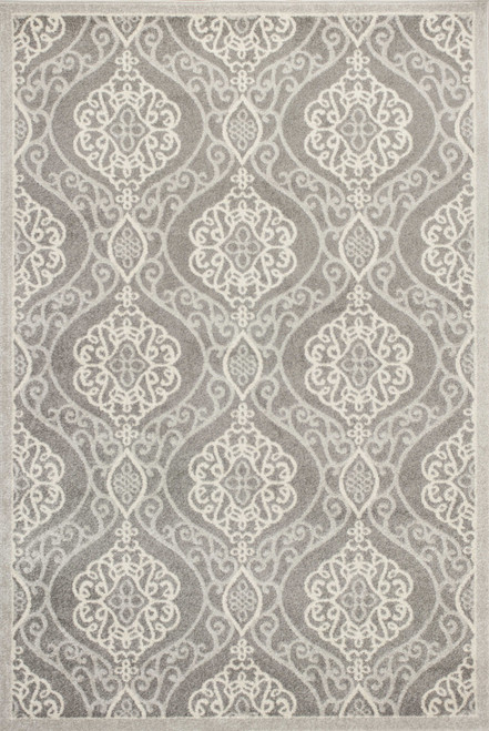 Homeroots Outdoors 7'x10' Silver Grey Machine Woven UV Treated Floral Ogee Indoor Outdoor Area Rug