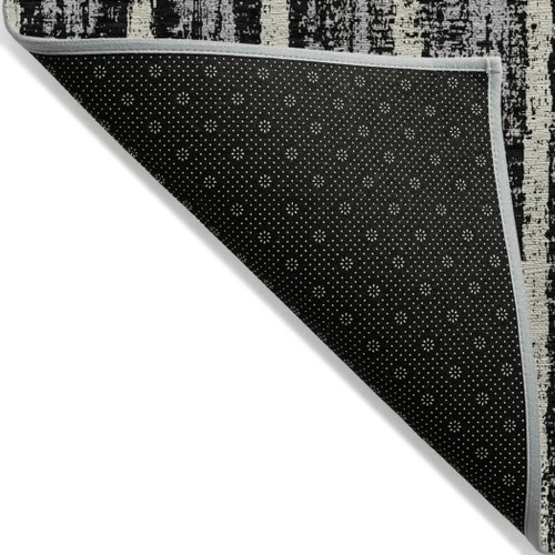 8' X 10' Black Gray And Ivory Striped Washable Indoor Outdoor Area Rug