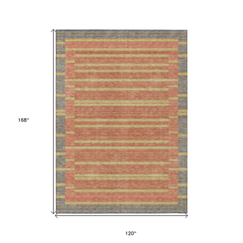 10' X 14' Pewter And Gold Striped Washable Indoor Outdoor Area Rug