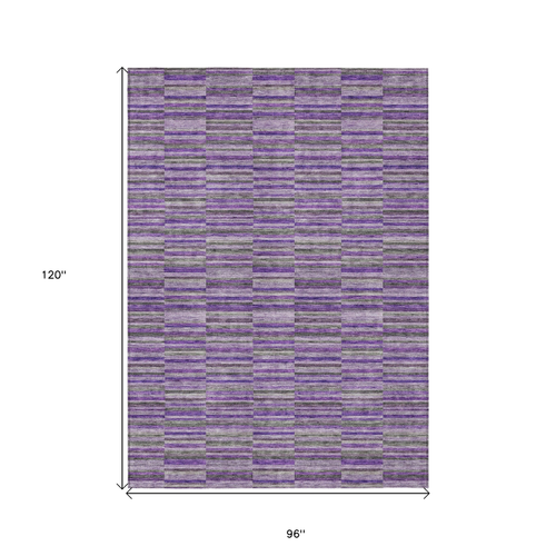 8' X 10' Purple And Lavender Striped Washable Indoor Outdoor Area Rug