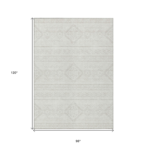 8' X 10' Ivory And Silver Southwestern Washable Indoor Outdoor Area Rug