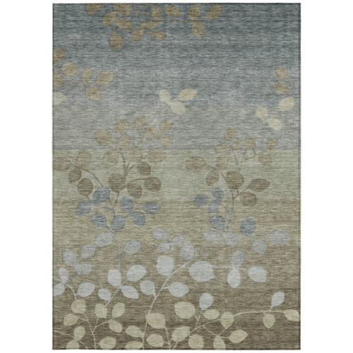 10' X 14' Khaki And Gray Floral Washable Indoor Outdoor Area Rug