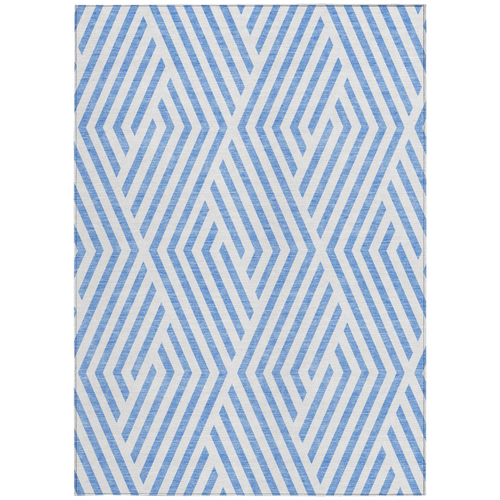 10' X 14' Blue And Ivory Geometric Washable Indoor Outdoor Area Rug