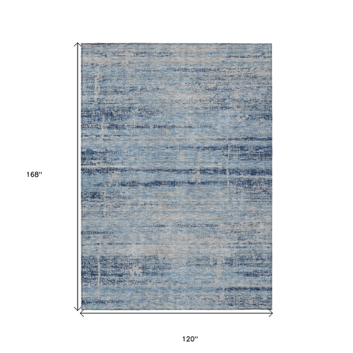 10' X 14' Sky Blue And Navy Blue Abstract Washable Indoor Outdoor Area Rug