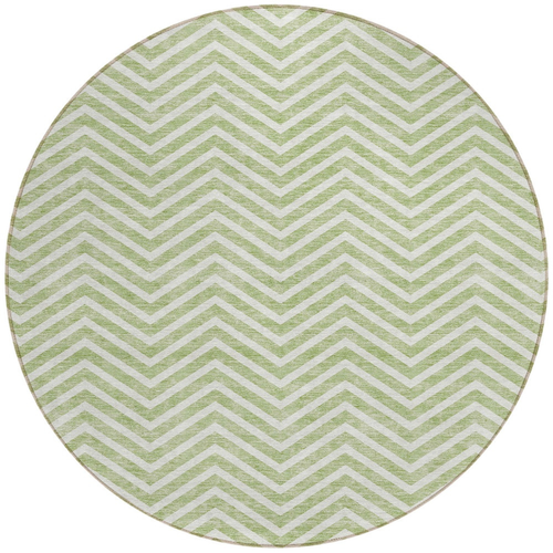 8' Artichoke Green And Ivory Round Chevron Washable Indoor Outdoor Area Rug