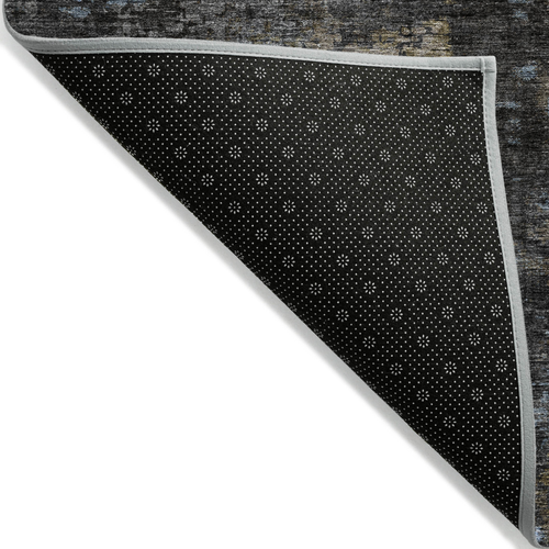 8' X 10' Graphite Charcoal And Silver Abstract Washable Indoor Outdoor Area Rug