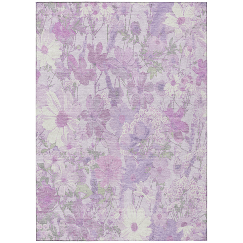9' X 12' Lavender Purple And Lilac Floral Washable Indoor Outdoor Area Rug