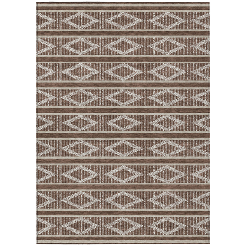 8' X 10' Brown And Beige Geometric Washable Indoor Outdoor Area Rug