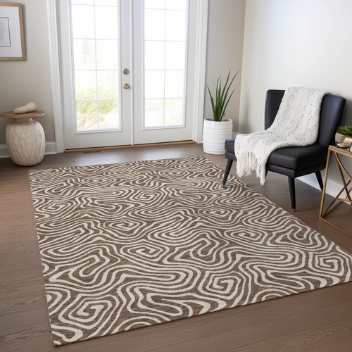 10' X 14' Brown And Beige Abstract Washable Indoor Outdoor Area Rug