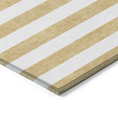 10' X 14' Gold Striped Washable Non Skid Indoor Outdoor Area Rug