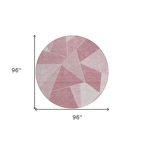 8' Blush Pink And Ivory Round Geometric Washable Indoor Outdoor Area Rug
