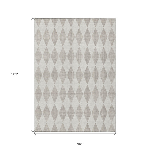 8' X 10' Beige Geometric Washable Indoor Outdoor Area Rug