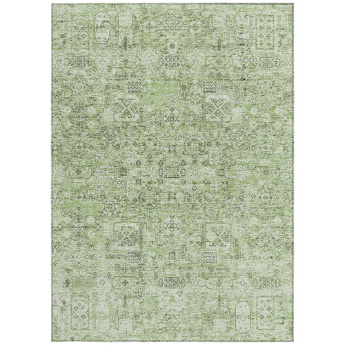 8' X 10' Artichoke Green And Olive Green Floral Washable Indoor Outdoor Area Rug