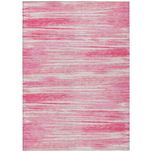 8' X 10' Pink And Ivory Striped Washable Indoor Outdoor Area Rug