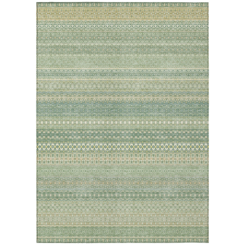 9' X 12' Artichoke Green Striped Washable Non Skid Indoor Outdoor Area Rug