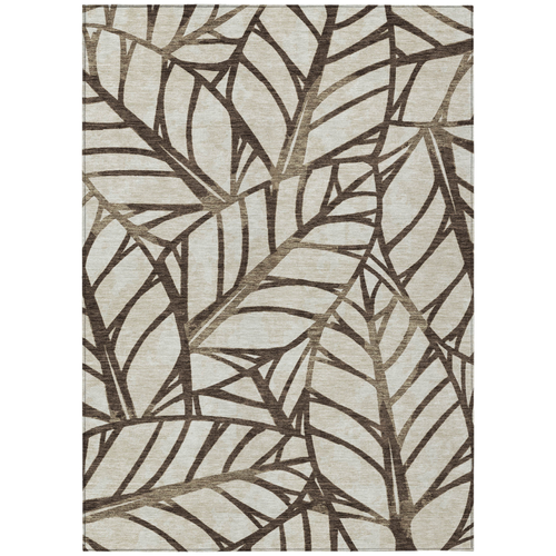 9' X 12' Chocolate And Beige Floral Washable Indoor Outdoor Area Rug