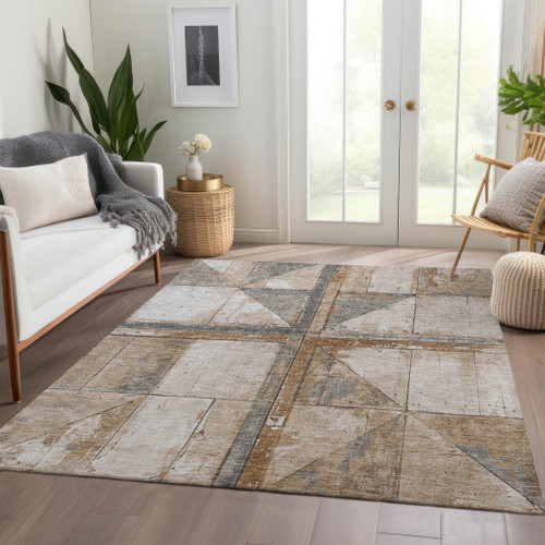 8' X 10' Copper And Gray Geometric Washable Indoor Outdoor Area Rug