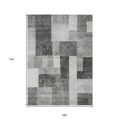 9' X 12' Pewter And Black Geometric Washable Indoor Outdoor Area Rug