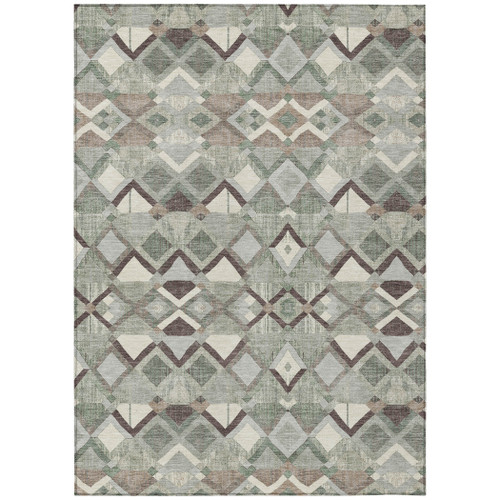 10' X 14' Sage And Off White Geometric Washable Indoor Outdoor Area Rug