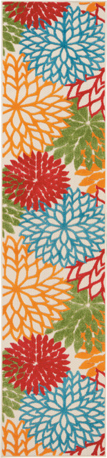 12' Green And Ivory Floral Indoor Outdoor Runner Rug