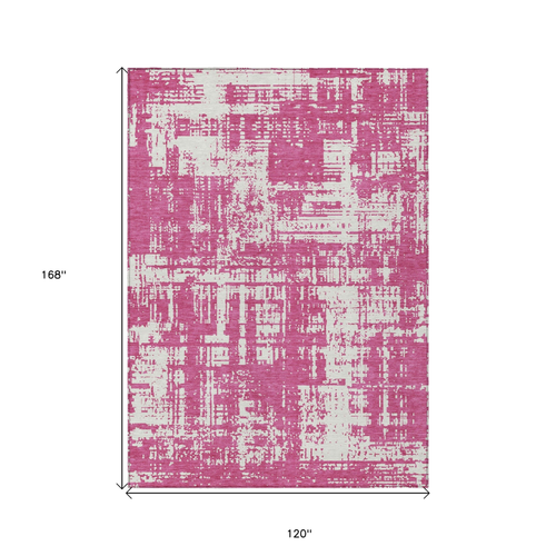10' X 14' Blush And Ivory Abstract Washable Indoor Outdoor Area Rug
