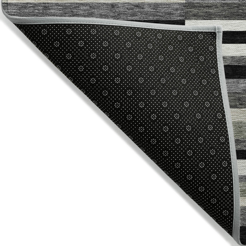 10' X 14' Black Charcoal And Gray Striped Washable Indoor Outdoor Area Rug