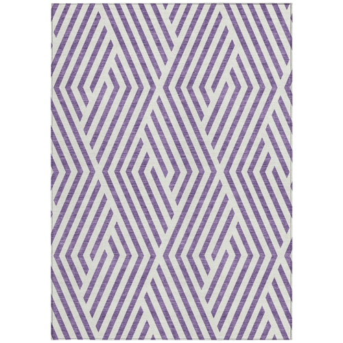 9' X 12' Purple and White Geometric Washable Non Skid Indoor Outdoor Area Rug