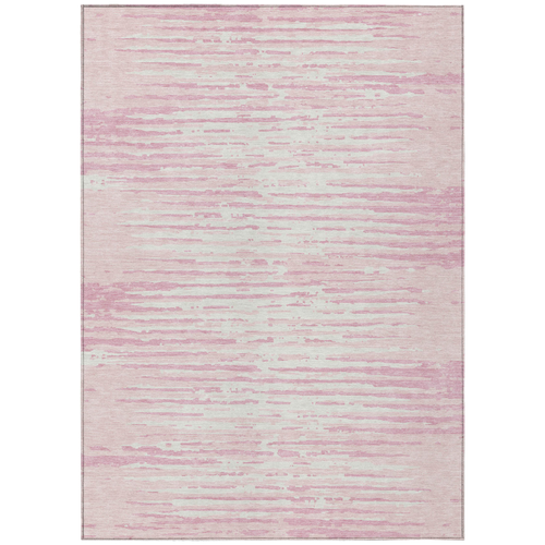 8' X 10' Pink And Gray Striped Washable Indoor Outdoor Area Rug