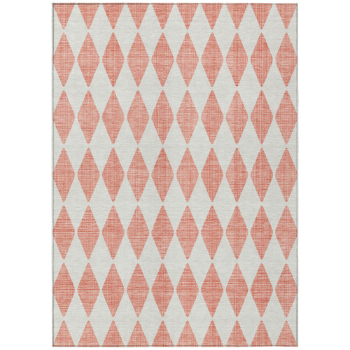 9' X 12' Salmon And Ivory Geometric Washable Indoor Outdoor Area Rug