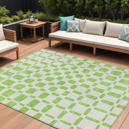 9' X 12' Lime Green And Ivory Geometric Washable Indoor Outdoor Area Rug