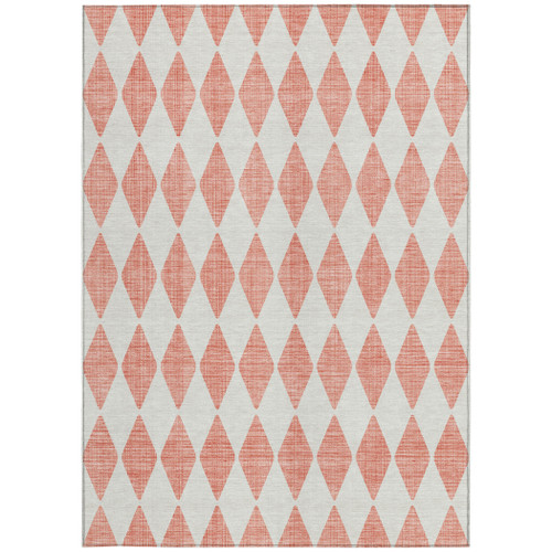 8' X 10' Salmon And Ivory Geometric Washable Indoor Outdoor Area Rug
