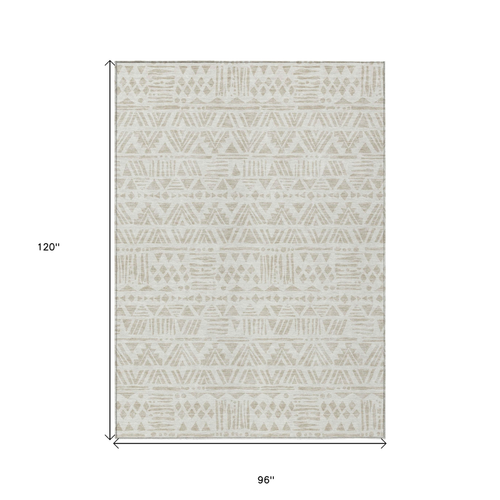 8' X 10' Ivory And Beige Southwestern Washable Indoor Outdoor Area Rug