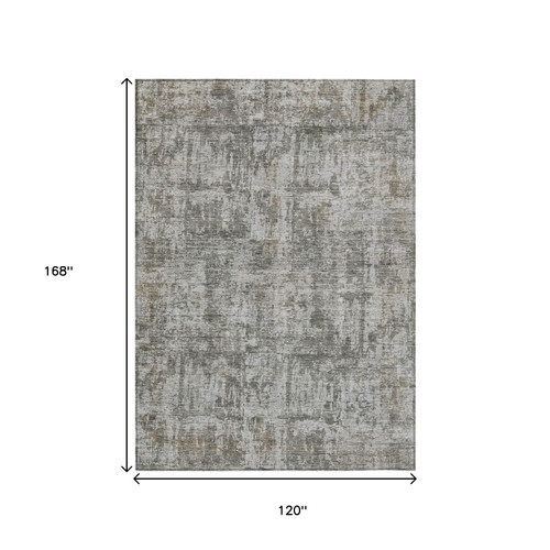 10' X 14' Pewter And Ivory Abstract Washable Indoor Outdoor Area Rug