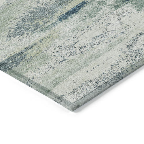 10' X 14' Mint Green Ivory And Denim Blue Abstract Washable Indoor Outdoor Area Rug