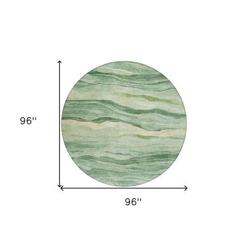 8' Green Round Striped Washable Indoor Outdoor Area Rug