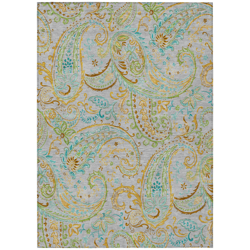 10' X 14' Gray and Gold Paisley Washable Non Skid Indoor Outdoor Area Rug