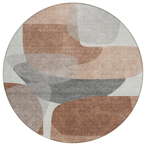 8' Rust And Gray Round Abstract Washable Indoor Outdoor Area Rug - Rust, Gray