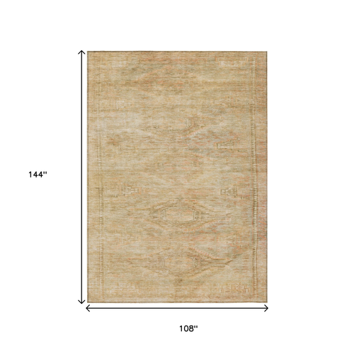 9' X 12' Linen And Wheat Aztec Washable Indoor Outdoor Area Rug