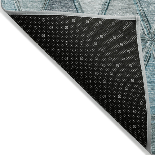 9' X 12' Teal Blue Aqua And Gray Geometric Washable Indoor Outdoor Area Rug