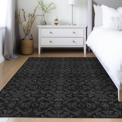 9' X 12' Gray And Charcoal Medallion Washable Indoor Outdoor Area Rug