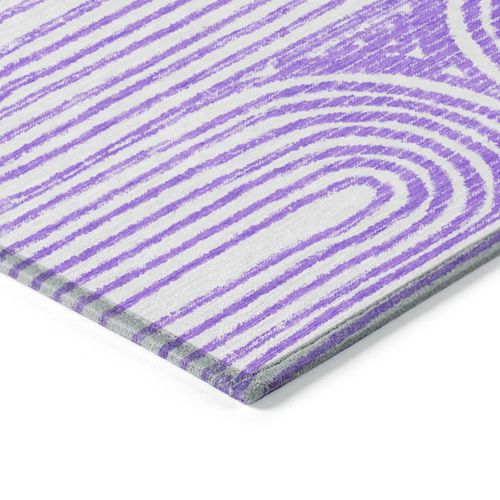 8' X 10' Purple and White Abstract Washable Non Skid Indoor Outdoor Area Rug