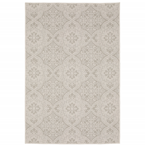 7' X 9' Gray and Ivory Floral Stain Resistant Indoor Outdoor Area Rug
