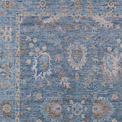 10' X 14' Blue And Beige Floral Washable Indoor Outdoor Area Rug