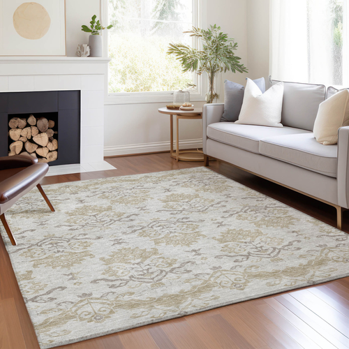 9' X 12' Ivory Beige And Taupe Oriental Washable Indoor Outdoor Area Rug
