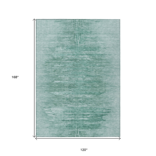 10' X 14' Aqua And Teal Blue Abstract Washable Indoor Outdoor Area Rug